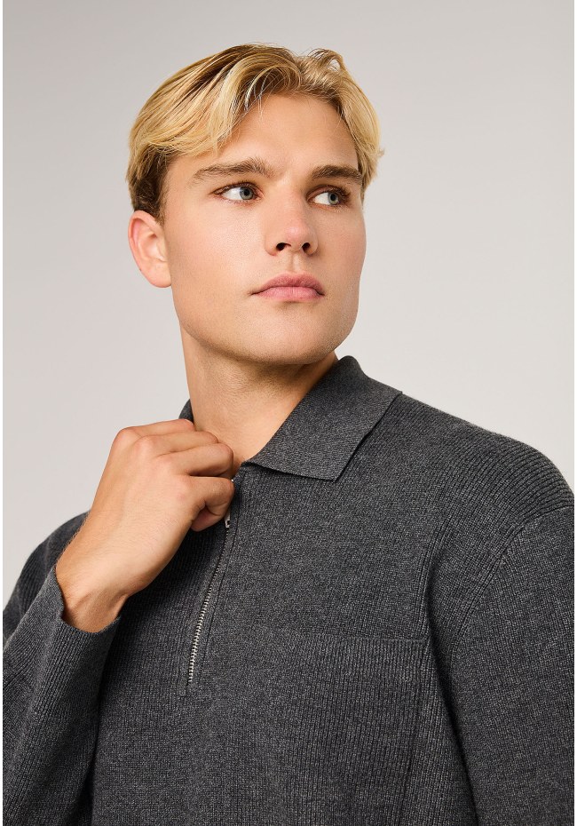 Ανδρική relaxed πλεκτή μπλούζα με γιακά half zip