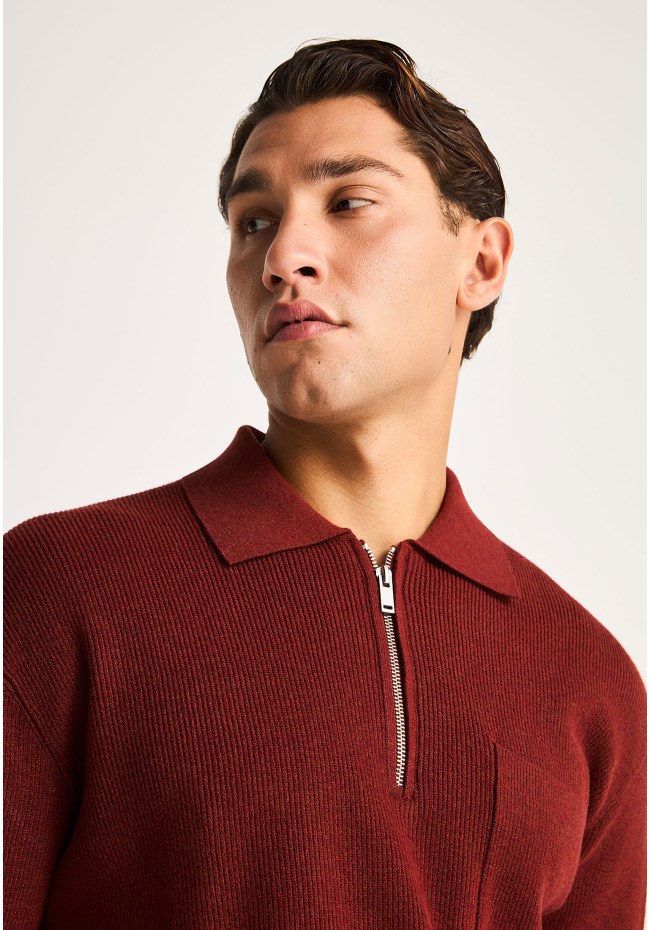 Ανδρική relaxed πλεκτή μπλούζα με γιακά half zip
