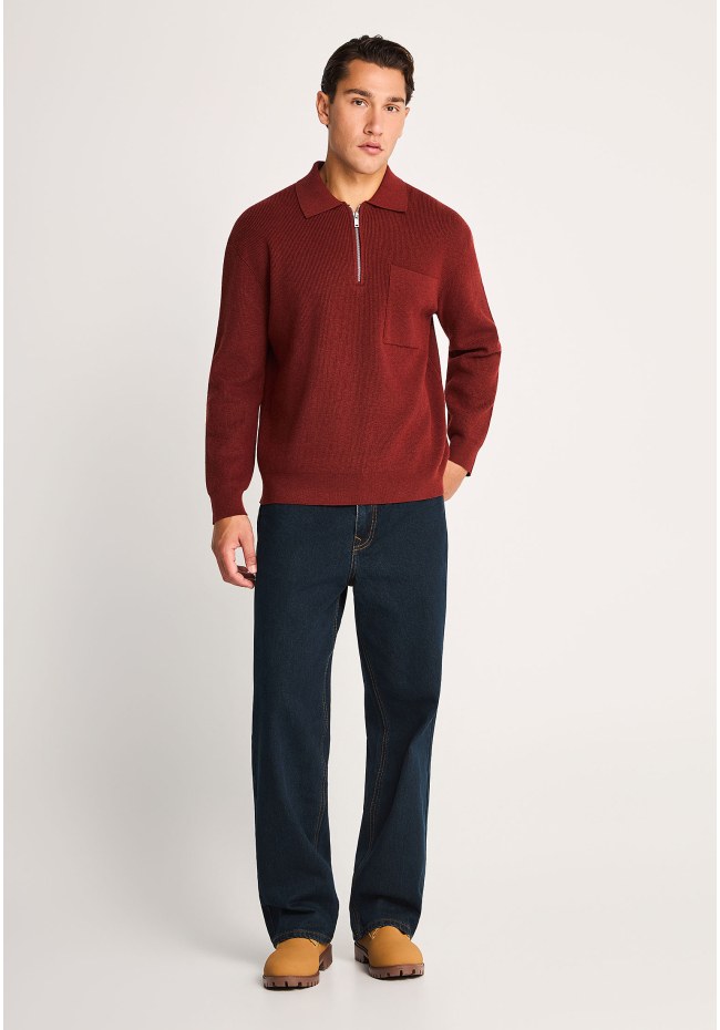 Ανδρική relaxed πλεκτή μπλούζα με γιακά half zip