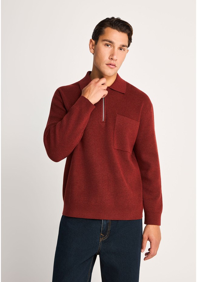 Ανδρική relaxed πλεκτή μπλούζα με γιακά half zip
