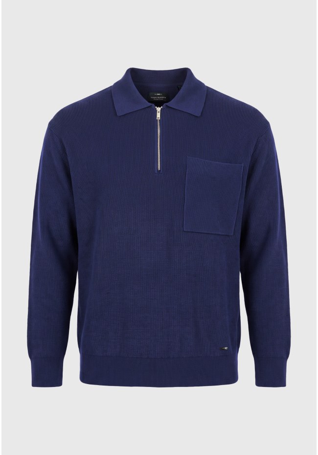 Ανδρική relaxed πλεκτή μπλούζα με γιακά half zip