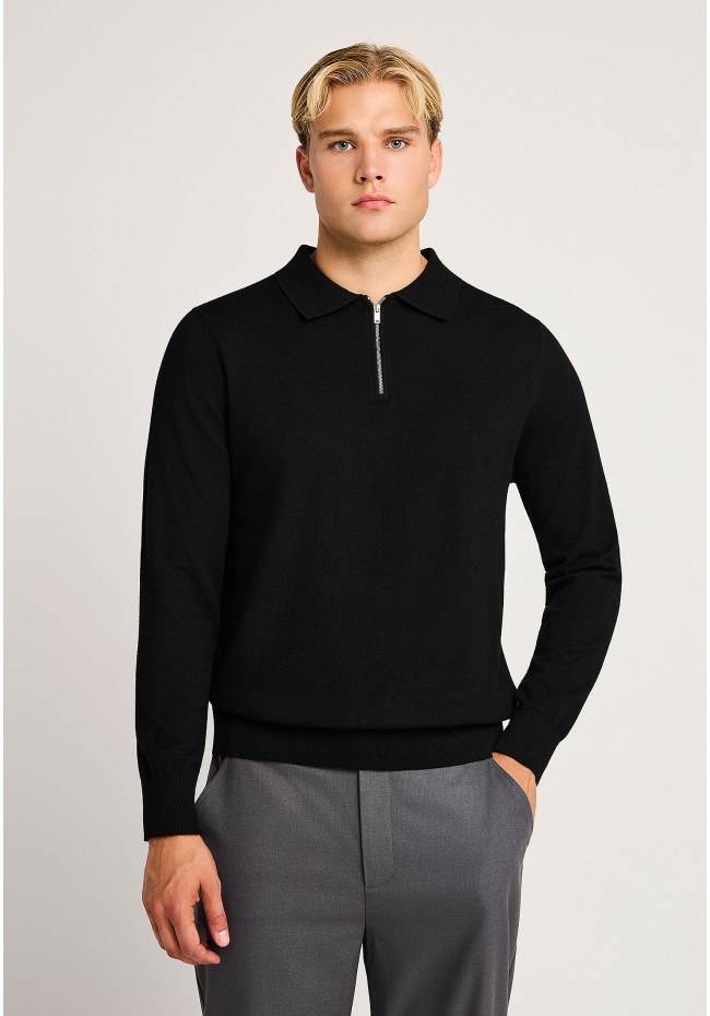 Polo wool-blend πλεκτό πουλόβερ με φερμουάρ