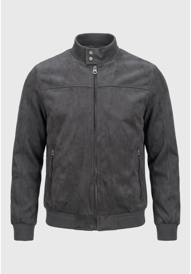 Suede bomber jacket με ζεστή καρό επένδυση