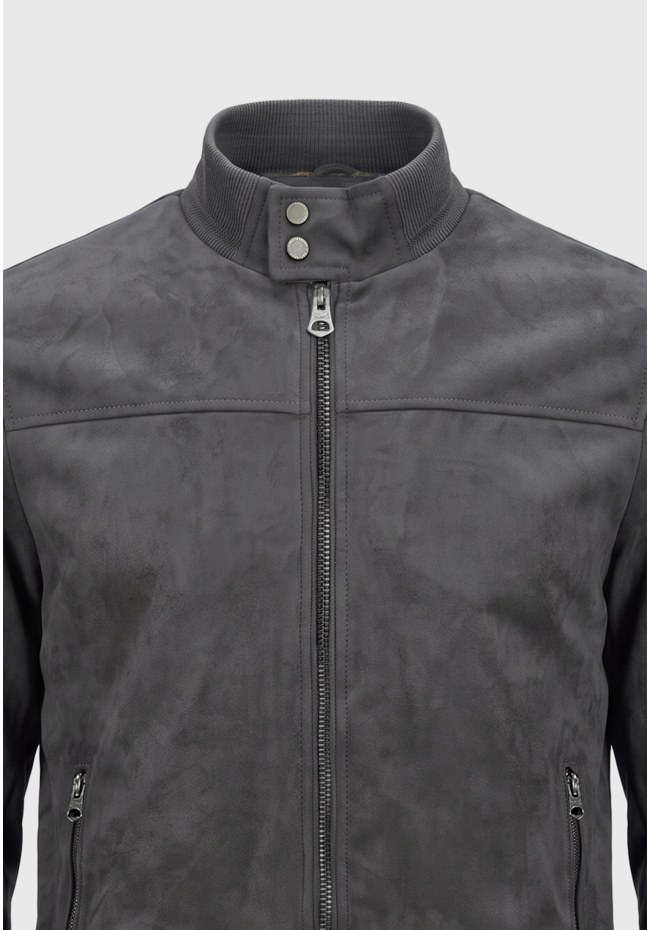 Suede bomber jacket με ζεστή καρό επένδυση
