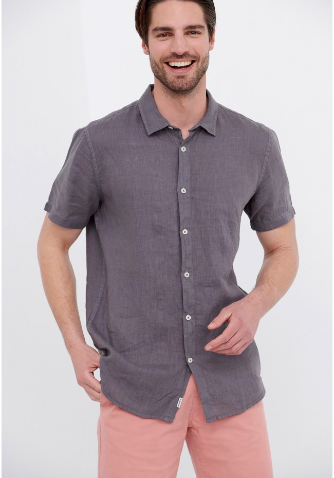 Short sleeve linen blend shirt