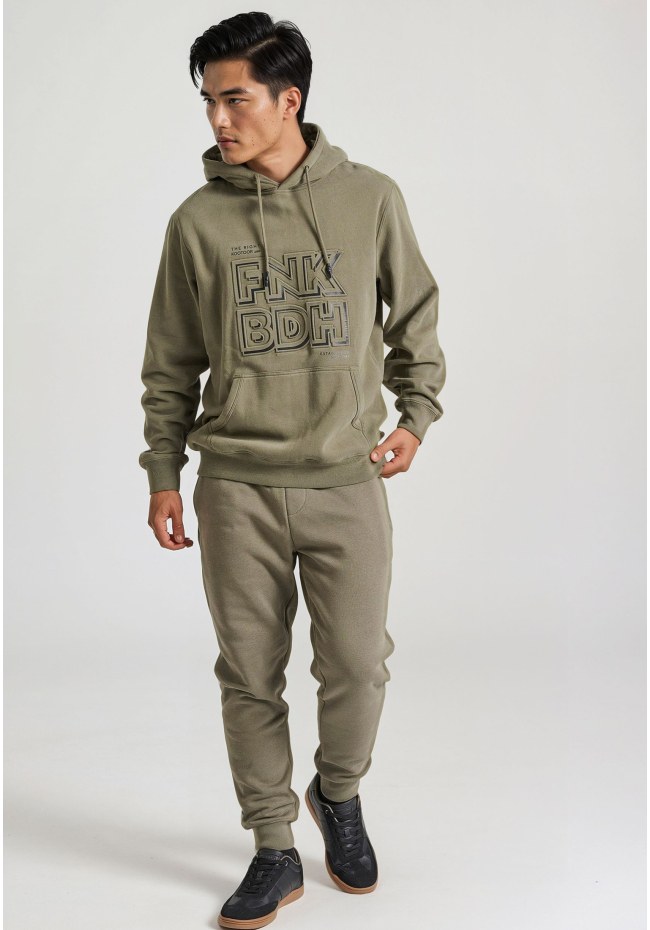 Relaxed fit overhead hoodie with embossed print on the chest
