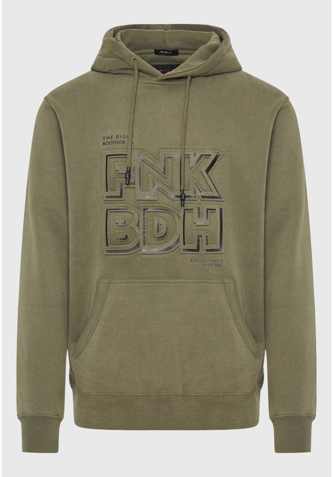 Relaxed fit overhead hoodie with embossed print on the chest
