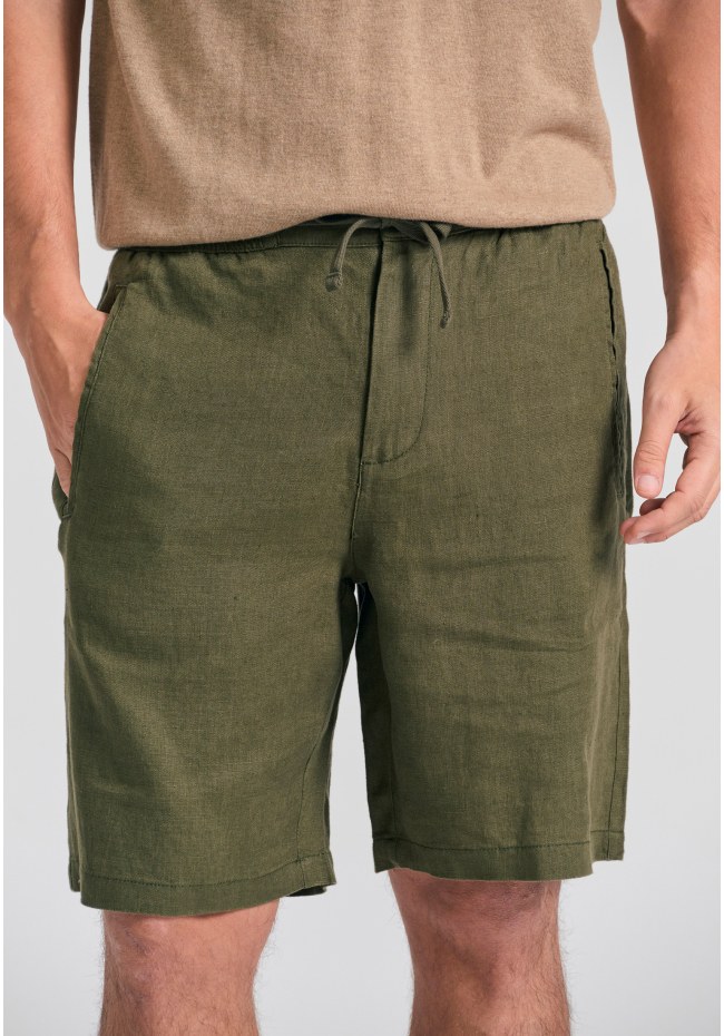 Comfort fit garment dyed βερμούδα από λινό