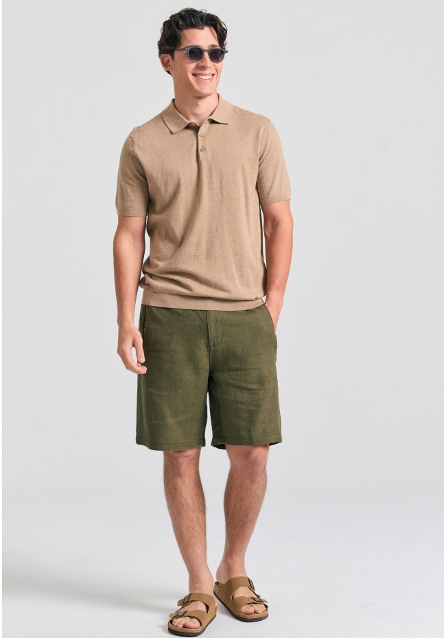 Comfort fit garment dyed βερμούδα από λινό