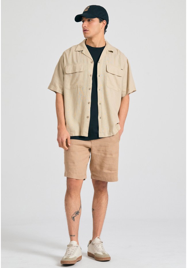 Comfort fit garment dyed βερμούδα από λινό