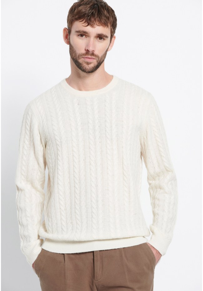 Cable knit πουλόβερ με μίξη από μαλλί Marron