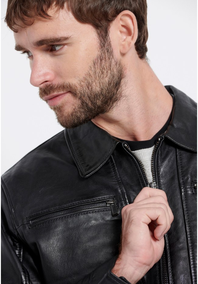 Ανδρικό δερμάτινο jacket (Sheepskin) Marron