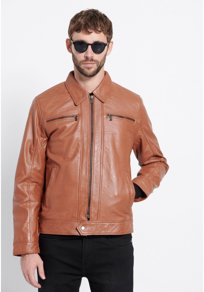 Men's leather jacket (Sheepskin) - Marron label