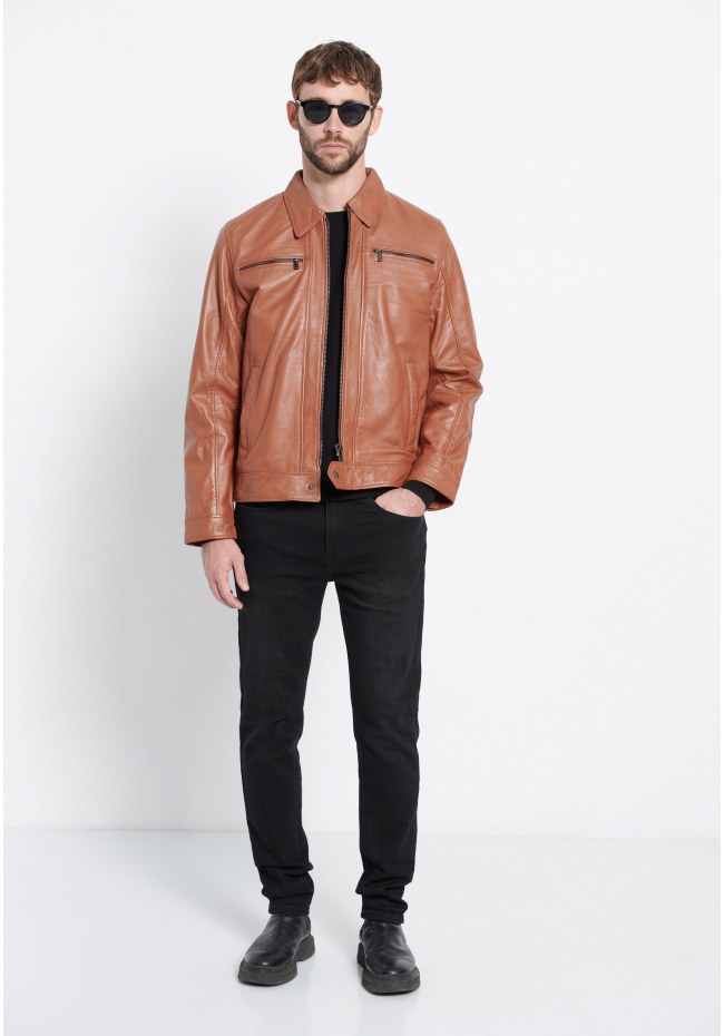 Men's leather jacket (Sheepskin) - Marron label
