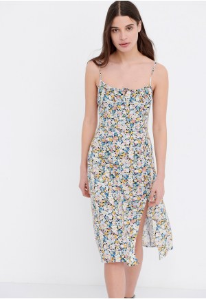 Midi φλοράλ φόρεμα με τιράντες