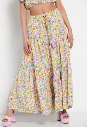 Maxi φούστα με floral all over τύπωμα