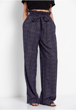 Wide leg εμπριμέ παντελόνα με ελαστική μέση