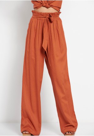 Wide leg εμπριμέ παντελόνα με ελαστική μέση