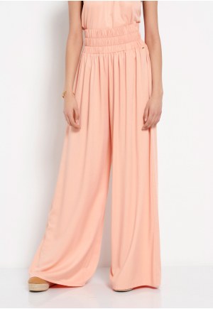 Wide leg fit παντελόνα από βισκόζη με ελαστική μέση