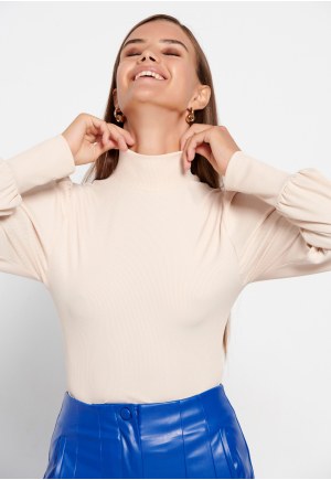 Turtle neck rib knitted long sleeve top