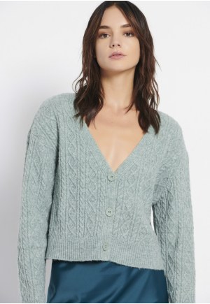 Cropped cable knit cardigan