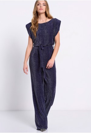 Wide leg metallic thread jumpsuit