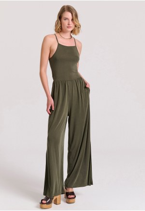 Wide leg fit jumpsuit with side openings