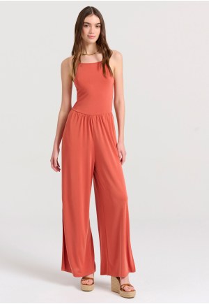 Wide leg fit jumpsuit with side openings
