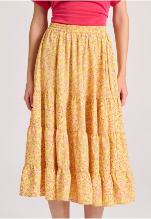 Floral midi skirt with ruffles