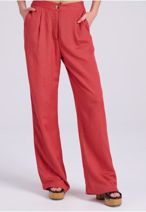 Wide leg linen blend παντελόνα με μονή πιέτα