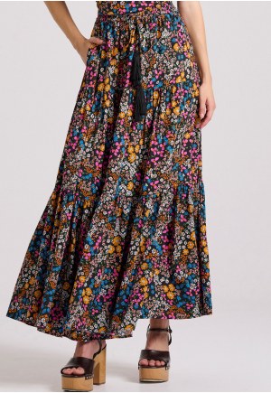 Maxi all over printed loose fit skirt with ruffles