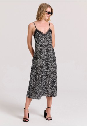All over printed midi dress with laces details