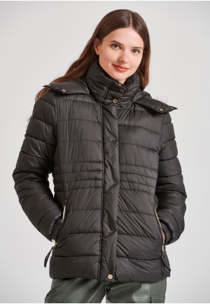 Καπιτονέ puffer μπουφάν με αποσπώμενη γούνα