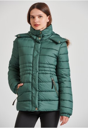 Καπιτονέ puffer μπουφάν με αποσπώμενη γούνα