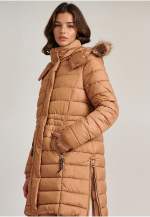 Long fit puffer μπουφάν με αποσπώμενη γούνα