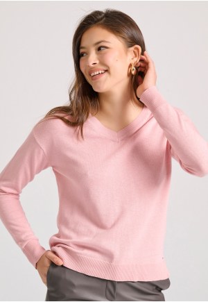 V-neck πλεκτή μπλούζα με βισκόζη