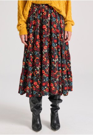 Midi εμπριμέ φούστα με βολάν