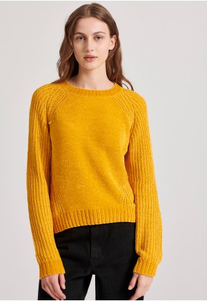 Σενίλ πουλόβερ με στρογγυλή λαιμόκοψη