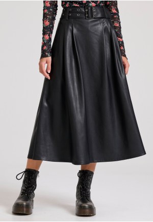 Midi φούστα με πιέτες από οικολογικό δέρμα (PU)