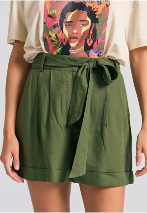 Loose fit linen blend σορτς με πιέτες και ζώνη