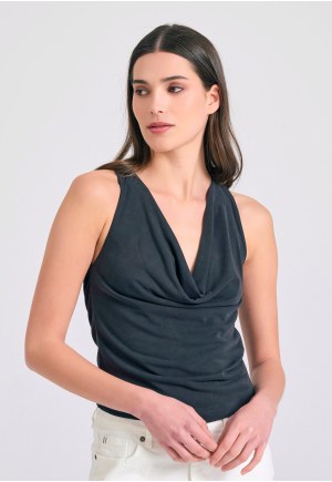 Ντραπέ αμάνικη μπλούζα με ανοιχτή πλάτη