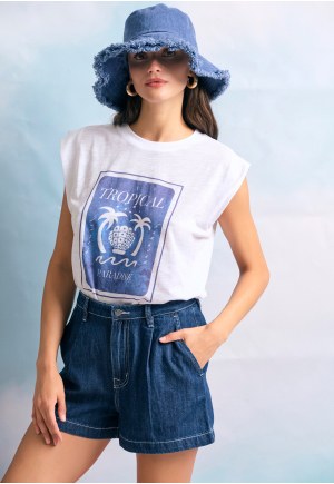 Γυναικείο t-shirt με tropical τύπωμα