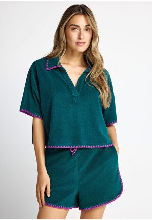 Women's polo shirt in terry towel fabric