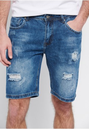 Denim shorts with destroyed effects