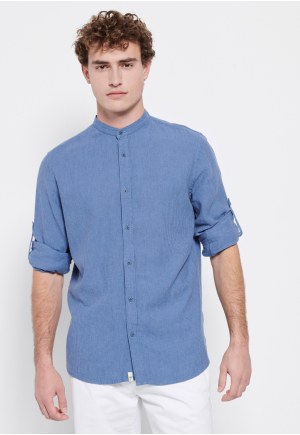 Linen blend mao neck shirt