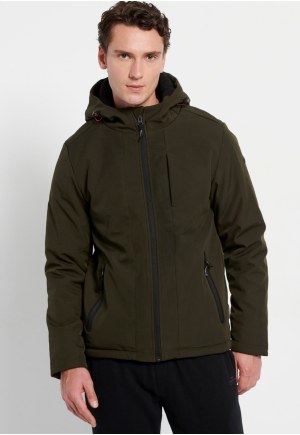 Light-padded softshell hooded jacket