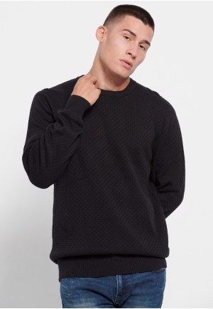 Relaxed fit crew neck sweater with 3D knit pattern