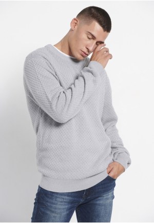 Relaxed fit crew neck sweater with 3D knit pattern