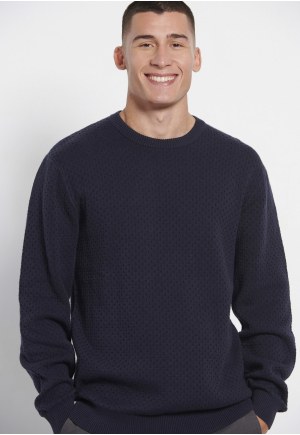 Relaxed fit crew neck sweater with 3D knit pattern
