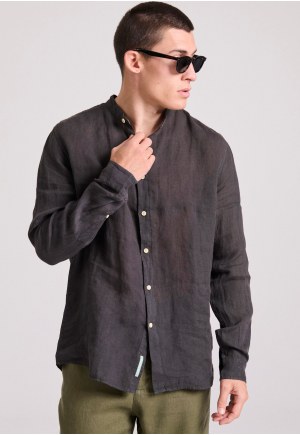 Mao neck garment dyed linen shirt